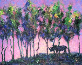 Rhino Painting, Rhino Art // NOT A PRINT // Original One of a Kind Painting, Pink Rhino, Wildlife Art, Endangered Species Art, Conservation
