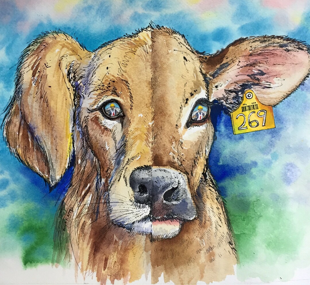 Vegan Theme Watercolor Painting, Animal Rights Art, // NOT A PRINT ...