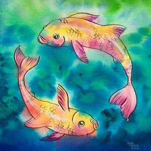 Koi Fish Watercolor Painting, Koi Fish Art, Gift for Pisces, // NOT A PRINT // Sea Creature, Ocean Animal, Kids Room art, Babies Room