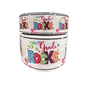 1.5&quot; or 3&quot; Wide Third Grade Rocks with Hearts Back to School Printed Grosgrain Hairbow Ribbon