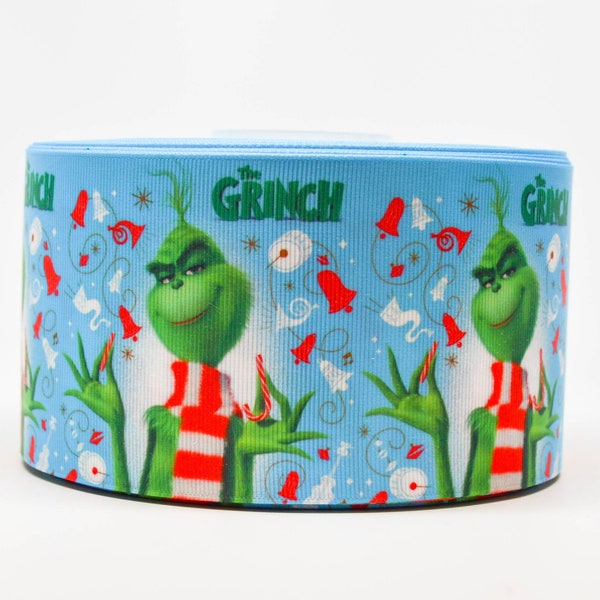 3" and 1.5 Wide Blue Dr. Seuss The Grinch Printed Grosgrain Cheer Bow Ribbon