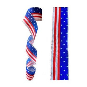 4th of July Wired Ribbon, Red White Blue, Craft Supply Flag to Make Wreath, 2.5 Inch x 10 yard
