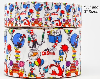 Dr. Seuss Collage Grosgrain Ribbon, Cheer Bow Craft (3 Yards)