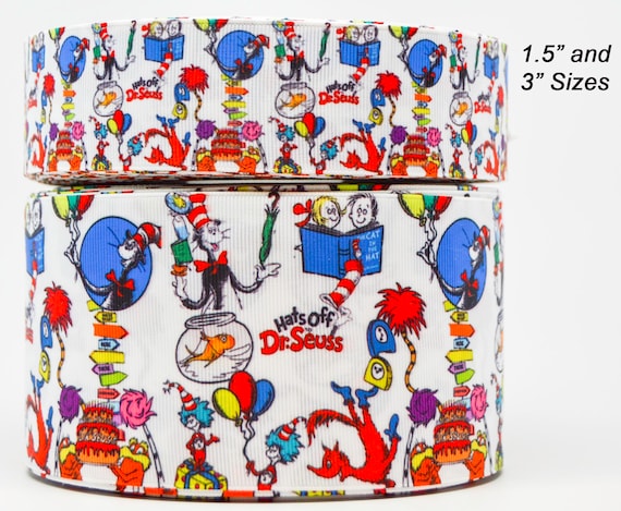 3/" AND 1.5/" GROSGRAIN PURPLE DR SEUSS COLLAGE PRINTED RIBBON 1 3,5 YDS
