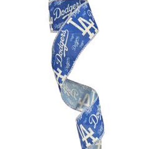 May include: Blue and white ribbon with the Los Angeles Dodgers logo and "Dodgers" text repeated throughout.