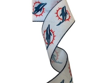 2.5 Inch Wired Miami Football Sports Team Ribbon (sold in 10 yard roll)