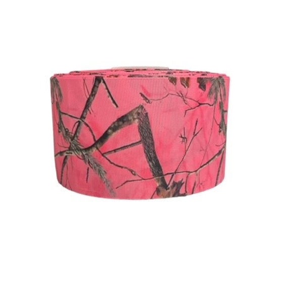 3" Wide Pink Tree Branches Camo Printed Grosgrain Cheer Bow Ribbon