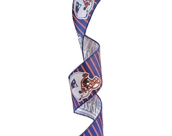 2.5 Inch Wired Patriots Football Sports Team Ribbon (sold in 10 yard roll)