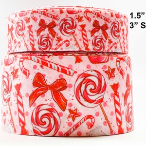 1.5" and 3"  Wide Pink Candy Printed Grosgrain Hair Bow Ribbon