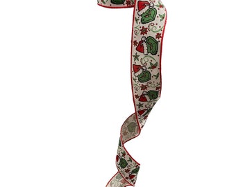 2.5 Inch Wired Grinch Swirl Collage Ribbon (sold in 10 yard roll)