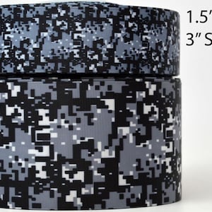 1.5" or 3" Black and Gray Digital Camo Printed Grosgrain Cheer Bow Ribbon