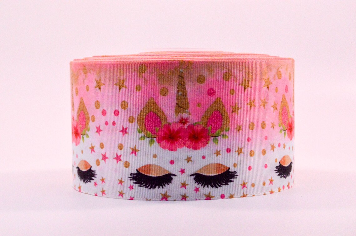 Unicorn & Heart Grosgrain Ribbon - 1.5 Inch Wide Printed Craft Ribbon For Hair Bows & DIY Projects