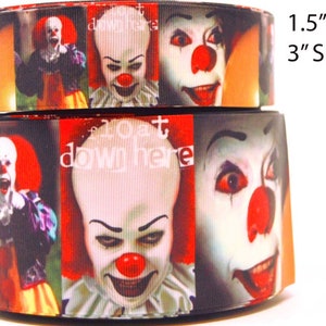 3 inch or 1.5 inch Wide Halloween and Penny Wise Printed Grosgrain Cheer Bow Ribbon