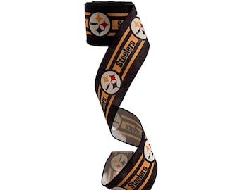 2.5 Inch Wired Steelers Collage Football Sports Team Ribbon (sold in 10 yard roll)