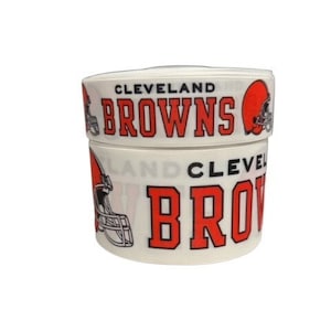 3&quot; or 1.5&quot; Cleveland Browns on White Football Printed Grosgrain Hair Bow Ribbon