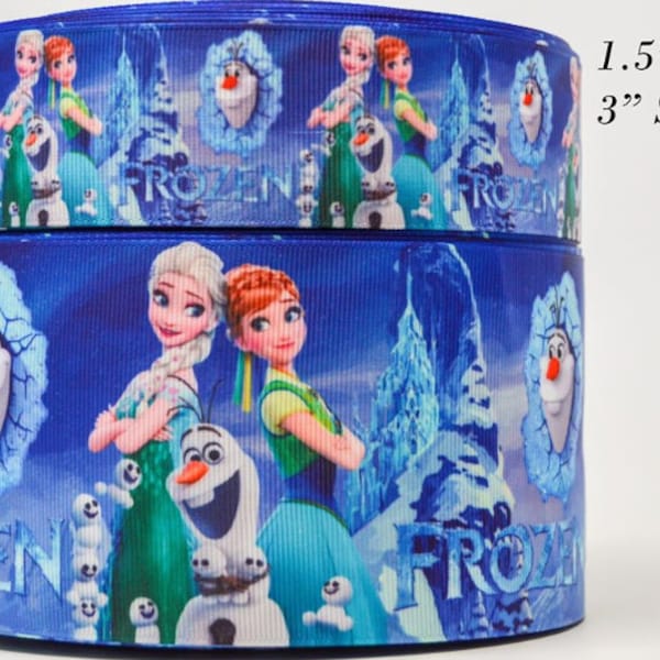 3" and 1.5" Wide Blue Frozen 2 Printed Grosgrain Cheer Bow Ribbon