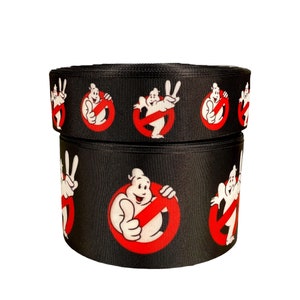 3&quot; and 1.5&quot; Wide Black Ghost Busters Design Printed Grosgrain Cheer Bow Hair Bow Ribbon