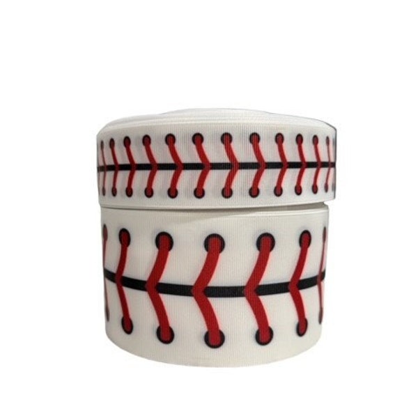 1.5 inch and 3.5 inch White Baseball Pattern with Red Laces Printed Grosgrain Hair Bow Ribbon