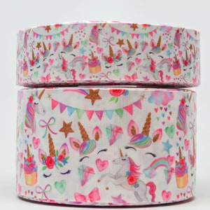 1.5" or 3" Wide Party Unicorns Printed Grosgrain Cheer Bow Ribbon