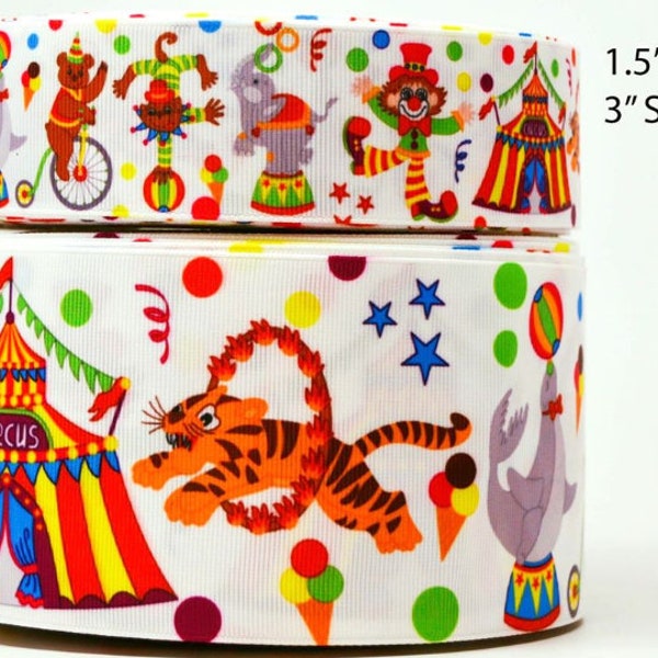 1.5" or 3" Wide Circus Fun Printed Grosgrain Cheer Bow Ribbon