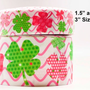 1.5" or 3" Wide St. Patrick's Day Pink and Green Chevron Shamrocks Printed Grosgrain Hair Bow Ribbon
