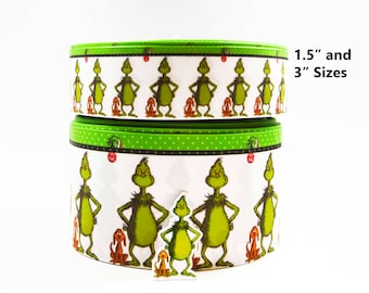 Holiday Green Monster Grosgrain Ribbon, Puppy Polka Dot Cheer Bow (3 Yard)