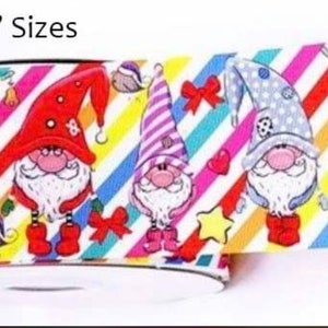 1.5" or 3" Wide Rainbow Stripe Gnome Print Grosgrain Cheer Bow Ribbon