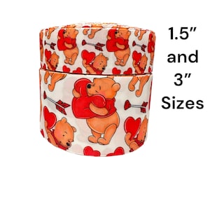 1.5&quot; or 3&quot; Wide Valentine Pooh and Heart Printed Grosgrain Cheer Bow Ribbon