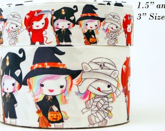 Halloween Dolls Printed Grosgrain Ribbon, Cheer Bow Ribbon (3 yard increments)