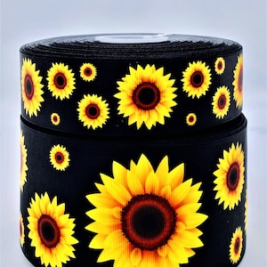 1.5&quot; or 3&quot; Wide Black Sunflower Printed Grosgrain Cheer Hair Bow Ribbon