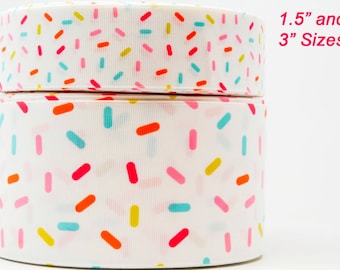 White Candy Sprinkles Grosgrain Ribbon, Cheer Bow Making Supplies (1.5", 3" Wide)