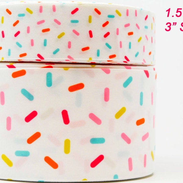 3 inch and 1.5 inch Wide White Candy Sprinkles Printed Grosgrain Cheer Bow Ribbon