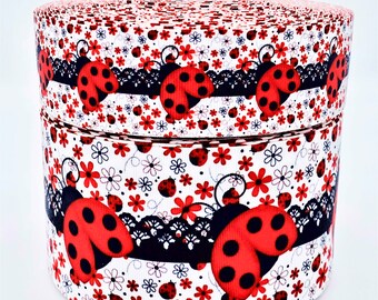Lady Bugs Printed Grosgrain Cheer Hair Bow Ribbon (sold in 3 yard increments)