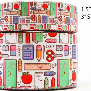 1.5" or 3" Wide Back to School Collage Printed Grosgrain Cheer Bow Ribbon