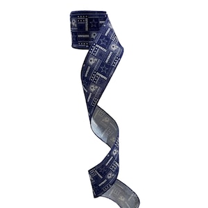 2.5&quot; Wired Blue and White Collage Football Sports Team Ribbon