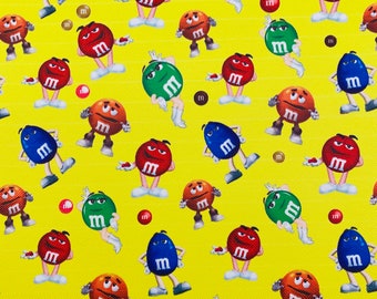 20cm x 30cm Yellow Chocolate Rainbow Candies Printed on Faux Leather for Hair Bows and Crafts