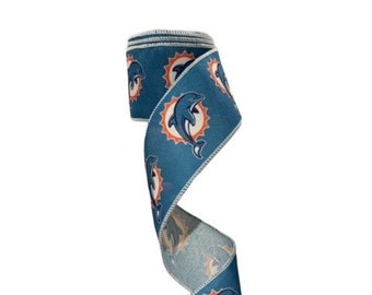 2.5 Inch Wired Miami Dolphins Football Sports Team Ribbon (sold in 10 yard roll)