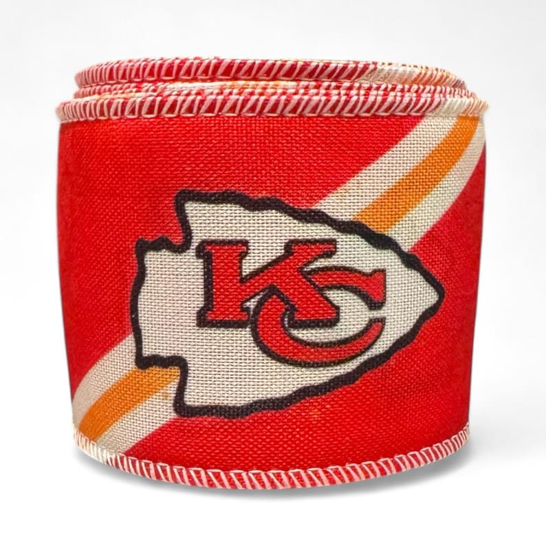 2.5 Inch Wired Chiefs Football Sports Team Ribbon (sold in 10 yard roll) image 3