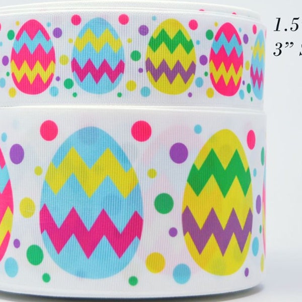 1.5" or 3" Wide Chevron Easter Eggs Printed Grosgrain Cheer Bow Ribbon