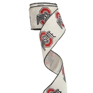 2.5 Inch Wired Red White College Collage on White Football Team Ribbon (sold in 10 yard roll)