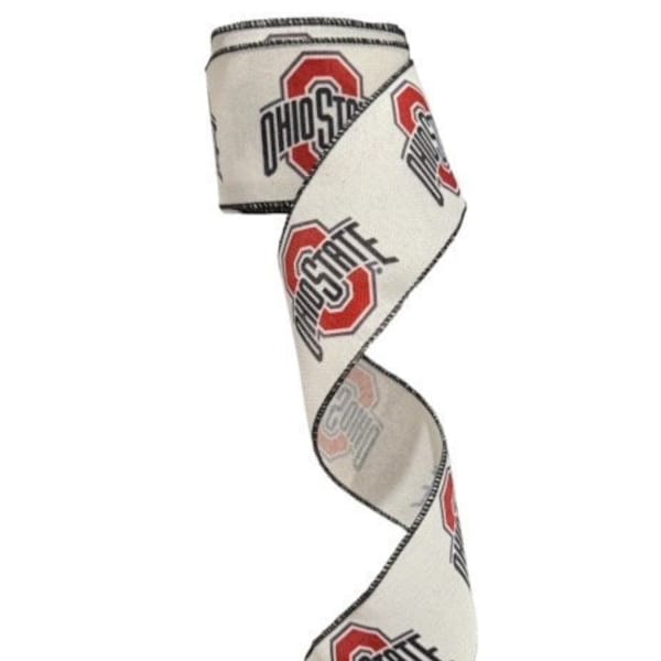 2.5" Wired Red White College Collage on White Football Team Ribbon