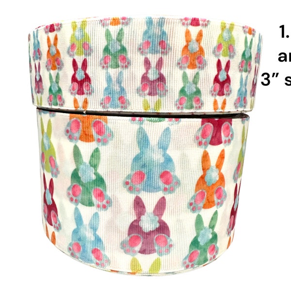 1.5" or 3" Wide Rainbow Easter Bunny Bums Printed Grosgrain Hair Bow Ribbon
