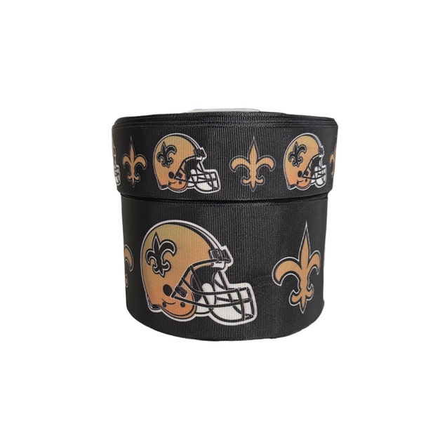 1.5" and 3" New Orleans Saints Gold Helmet Football Printed Grosgrain Hair Bow Ribbon