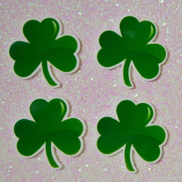 4 Quantity - 38mmx32mm Glossy Flat Back St. Patrick's Day 3 Leaf Clover Shamrocks Resins for Hair Bows or Crafts