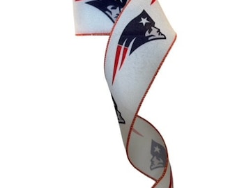 2.5 Inch Wired Patriots Collage Football Sports Team Ribbon (sold in 10 yard roll)