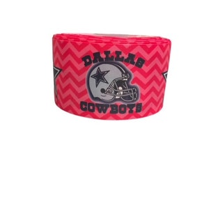 3&quot;  Wide Pink Chevron Dallas Cowboys Printed Grosgrain Hair Bow Ribbon