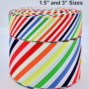 3" or 1.5" Wide Rainbow Stripe Printed Grosgrain Cheer Hair Bow Ribbon