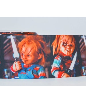 Cinta para el pelo con lazo de grosgrain estampado Chucky 2 de Halloween de 3" o 1,5" de ancho