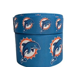 Dolphins Football Collage Grosgrain Ribbon (3 Yard Increments)