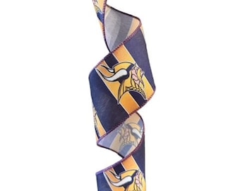 May include: Purple and gold striped ribbon with a repeated pattern of a Viking helmet logo.